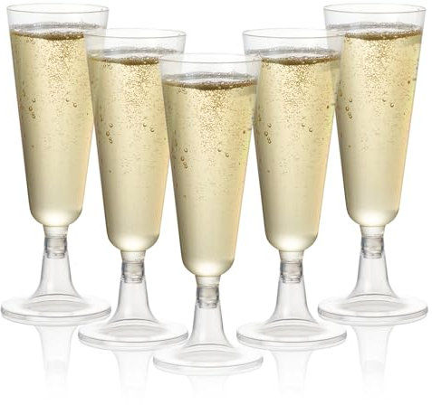 MATANA 96 Verres à Champagne en Plastique Élégantes Premium, 150ml - Flûtes à Champagne, Coupes de Champagne pour Mariages, Anniversaires & Fêtes - Solide & Réutilisable