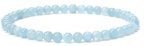 Landorilo Naturstein Perlen Heilstein Armband aus 4mm Runde Steinperlen, Yoga Armbänder für Damen Herren, Glücksarmband, Exquisite Geschenke, Ersatzperlen Inklusive(R A Aquamarin)