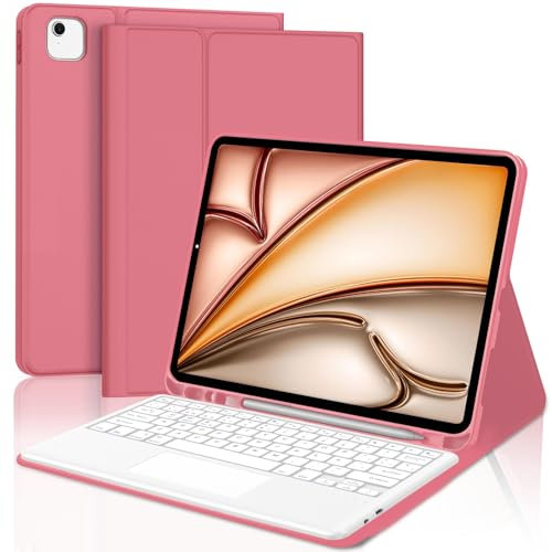 IVEOPPE Teclado iPad Air 13 Pulgadas (M3 2025/M2 2024) con Touchpad, Funda Cover Teclado Trackpad Español Ñ Bluetooth Desmontable para iPad Air 13 2024/2025, Rojo