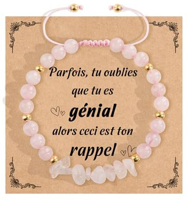 YELUWA Cadeau Femme, Bracelet Femme, Bracelet Pierre Naturelle Femme, Idee Cadeau Femme Ado Fille Cadeau Noel Cadeau Anniversaire Femme Cadeau pour Maitresse Maman Sœur Amie Bijoux Femme - Quartz Rose
