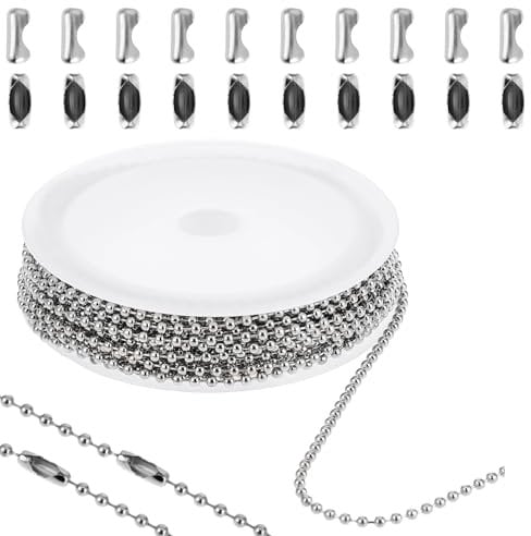 ZEYIYER 5 m Kugelkette Edelstahl 2 mm Kugelkette Edelstahlkette mit Passende Stecker Splitter Kugelkette für DIY Halskette Herstellen Armbänder, Schlüsselanhänger, DIY-Schmuckherstellung, Silber