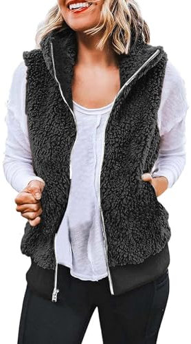 Generico Gilet Donna Teddy Pile Invernale Caldo Trapuntato Tinta Unita Giacca in Pile Sherpa Cappotto Foderato in Velluto Giubbotto Peluche Termica Smanicato Cappotto Senza Maniche Elegante Offerta