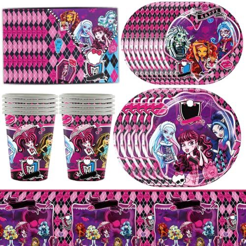 GVMJHYK 51pcs Monster Thème Party Vaisselle, Vaisselle de fête pour Enfants, Assiettes, Serviettes En Papier, Tasses, Nappe, Set de Vaisselle pour Fête d'anniversaire -10Position