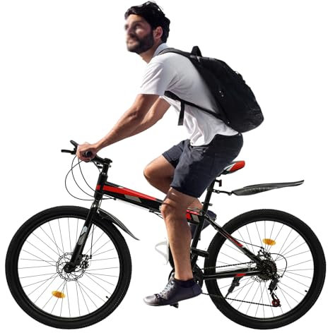 26 Zoll Premium Mountainbike Fahrrad,21-Gang Folding Fahrrad Höhenverstellbar MTB für Jungen Mädchen Damen und Herren Scheibenbremse,Schaltung Vollfederung Mechanische Scheibenbremse Mountainbike