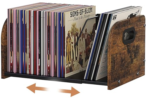 RUILALIFE Vinyl Record Storage Holder, Expandable Record Holder Rack With Movable Divider, 110 LP Album Display Shelf Stand, Magazine Holder