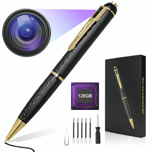 QETATIY 128G Hidden Camera, 1080P Spy Camera Pen, Nanny Cam, Mini Body Camera with 300 Minutes Video Loop Recording, Secret Camera-One Button Wireless Security Cameras for Home
