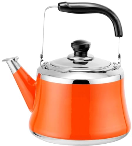 Wasserkocher für den Herd, Teekessel aus Edelstahl mit Filter, niedlicher Teekessel für Gasherd/Wasserkocher für den Herd für Induktion, Gas, Elektro, Halogen(Orange,1.5L)