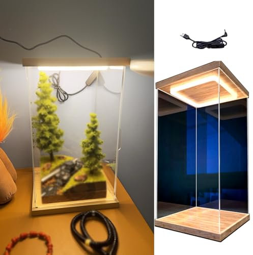 CMYUN Acryl Vitrine LED-Sammelfiguren Hohe Acrylvitrine, Staubdicht Beleuchtet Aufbewahrungsvitrine mit Holzsockel, Extra Große Transparente Vitrine(30x30x60cm/12x12x24in)