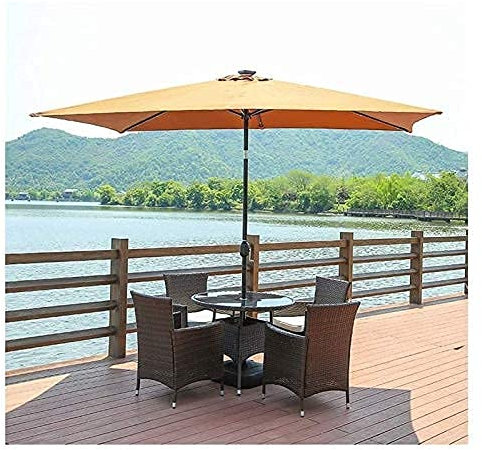 Parasols Sun Outdoor Garden Umbrella Parasol, 2.0 x 3.0m Rectangular Tilting Parasols with Solar LED Lights, Crank Handle, Adjustable Tilt Mechanism witho umbrella