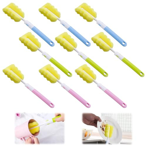 9 Stück Flaschenbürste Schwamm, 27.8x6 cm Einstellbare Flaschenbürste, Dünne flaschenbürste mit Langem Griff, Reinigungsbürste aus Schaumstoff, für Wein, Karaffe(Blau, Grün, Pink)