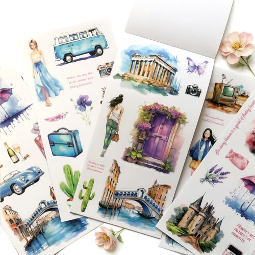 Scrapbooking Stickers 20 Blätter Reise-Aufkleber-Zubehör für Scrapbooks, ästhetisches kreatives Journaling, Fotoalben, Notizbücher und andere DIY-Projekte（Travel sticker)
