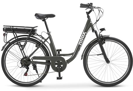 Nilox J5 PRO Bicicleta Eléctrica, Autonomía 65km y Velocidad 25 km/h, Motor Trasero 250 W y Batería Litio Extraíble 10 Ah, E-bike con Suspensión Delantera y Pantalla LED 5 Niveles, Verde
