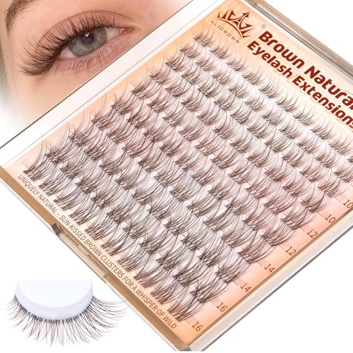 Brown Lash Clusters Natural Eyelash Clusters Wispy Individual Lash Extensions Brown Eyelash Extensions with Clear Bands Short DIY Eyelash Extensions at Home 100Pcs 8mm-16mm