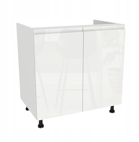 Laclar FREZO Spülenunterschrank - Grifflos - Soft-Close - Hochglanz - Funktional & Elegant für Ihre Küche - 80x48,5x72 cm - Weiß, Front: Hochglanz Weiß grifflos
