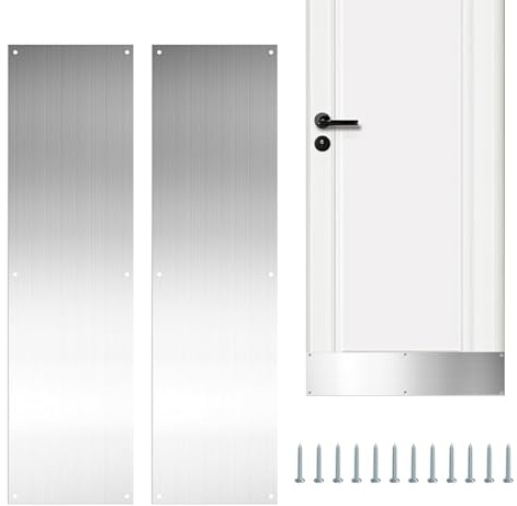 Door Kickplate Metal Guard – Two Pieces Stainless Steel, Protective Panel | Reinforced Kick Plate for Indoor Outdoor Doors for Preventing Damage Enhancing Door Longevity in Residential and Bus