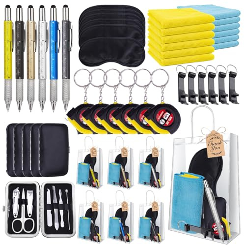 55Pcs Baby Shower Prize Gifts Baby Shower Game Prizes For Winners Includes A Nail Clipper Set, Bottle Opener Keychain, Multi-Function Tool Pen, Sleep Mask, Cleaning Cloth, Tape Measure, Gift Bag