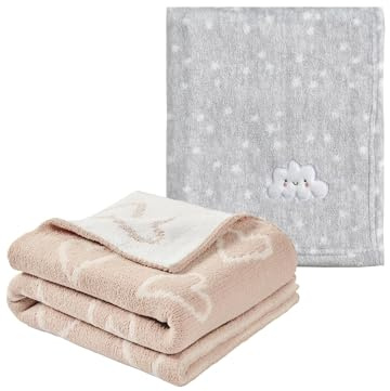 CREVENT 2 x 75 cm x 100 cm, niedliche, gemütliche, Flauschige, warme Babydecken für Säuglinge, Kleinkinder, Bettwäsche, Kinderbett, Kinderwagen – graue Wolke + Strickrosa
