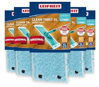 Leifheit Wischbezug CLEAN TWIST XL, Super Soft 5er Set, 42 cm | Für Parkett, Laminat und Kork, minimale Wasseraufnahme, per Druckknöpfe, waschbar bis 200x bei 60°C