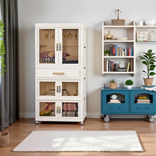 AllE quip Kunststoff-Klappschrank mit Magnettüren und Rollen, 1 Aufhängung und 3 Aufbewahrungsplätze, 64x41x161,5 cm, Stabile und robuste Mehrzweckschränke für Zuhause und Büros