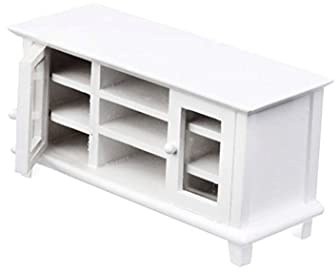 Miniature TV Cabinet Plastic Dollhouse TV Stand DIY Doll House Furniture Toy White Dollhouse Stand