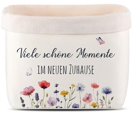 Xuniea Brotkorb Viele schöne Momente IM NEUEN ZUHAUSE Einzugsgeschenk | Blumen, Brotkorb aus Stoff, Geschenk zum Umzug, Brottasche, Geschenkidee zum Einzug, Brötchenkorb