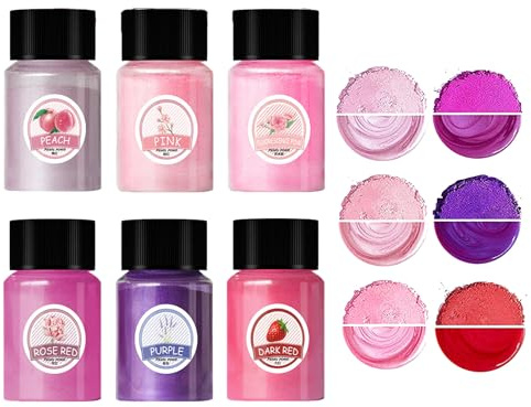 Hyleara Poudre de mica métallique de couleur époxy, 6 couleurs × 10 g, pigments de couleur nacrée, poudre métallique pour peinture savon, résine époxy, peinture pour bougie, vernis à ongles, bombes de