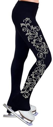 Generisch Eiskunstlauf Polarfleece Hose Für Damen Mädchen Mit Strass Thermal Eiskunstlauf-Leggings Wettbewerb Training Eislaufen Tights(Size:XXS,Color:Schwarz)