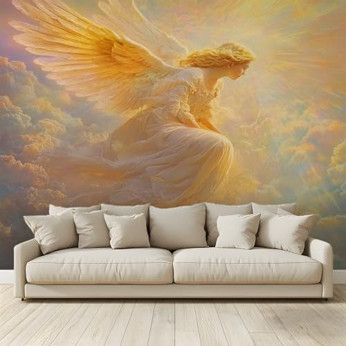 Benutzerdefinierte 3D-Tapete Großes Wandbild Goldene Engelsflügel Fototapete Vliespapier Schlafzimmer Wohnzimmer Sofa TV Cafe Restaurant Hotel Hintergrund Wanddekoration 200 x 140 cm