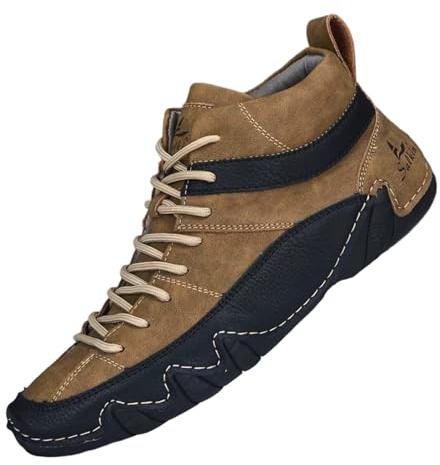 Generico Scarpe Casual Uomo Sneakers,Stivali Casual in Pelle da Uomo Alti Fatti A Mano con Cuciture Comodi E Comodi con Tacco Basso da Indossare Tutti I Giorni con I Jeans in Autunno E Inverno