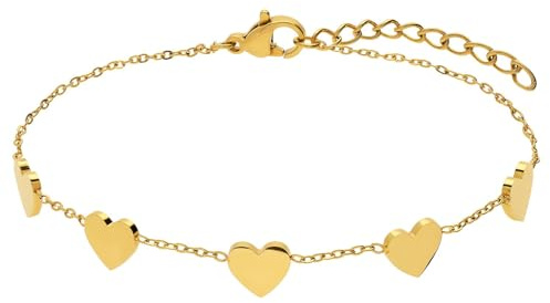Lucardi - Damen Goldplattiertes Stahlarmband mit Herz und Kristall für Damen - Armband - Stahl - Gelbgold legiert - 19 cm - Nickelfrei