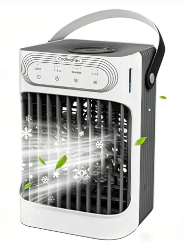 YFFU Mobile Klimaanlage mit Fernbedienung 800ml,4-in-1 Mini Klimagerät Mobile USB Luftkühler mit 7 Farben Licht,3 Geschwindigkeiten,3 Nebelmodi für Zuhause Zimmer, Kühles Weiß
