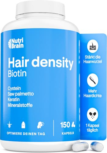 Biotina Cabello Pelo y Uñas | Complemento Anticaída con Saw Palmetto, Queratina, Zinc, Cisteína, Selenio y Cobre | Vitaminas Crecimiento del Pelo Mujer y Hombre | 150 Cápsulas, 5 Meses | NutriBrain
