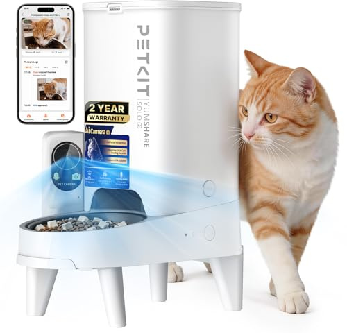 PETKIT Automatic Cat Feeder with Camera, 1080P HD Video with Night Vision, 2.4G WiFi Pet Feeder for Cat & Small Dog, 2-Way Audio & Meal Call Pet Food Dispenser with Desiccant Bag, Motion Capturing