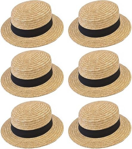 Bella Dox 6-Pack Straw Boater Hats with Black Band – Classic 1920s Vintage Rowing Hat for Men, Women & Costumes