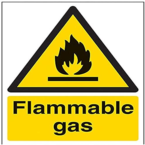 vsafety Schilder 69008 an-s entzündliches Gas Achtung Fire und schwer entflammbar Schild, selbstklebend, Hochformat, 150 mm x 200 mm x 200 mm, schwarz/gelb