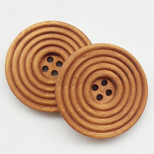 Chenkou Craft 30 runde braune Holzknöpfe, 40 mm, 4 Löcher, zum Basteln, Nähen, 30 Stück