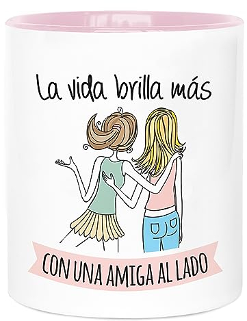 LA MENTE ES MARAVILLOSA - Taza de Cerámica con Frase y Dibujo |La Vida Brilla más con una Amiga al Lado| 330 ml Regalo Original para una Persona Especial, Taza de Café y Té