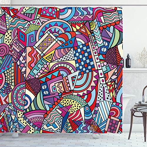 ABAKUHAUS Psychédélique Rideau de Douche, Funky Moderne, Tissu Ensemble de Décor de Salle de Bain avec Crochets, 175 cm x 200 cm, Multicolore