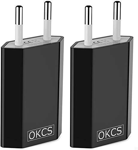 OKCS 5W 2X USB Netzteil - Netzstecker Adapter 5V / 1A kompatibel für Smartphones/Tablets/eBook Reader/iPhone/Galaxy / P10 P20 / Xperia/etc. - Schwarz