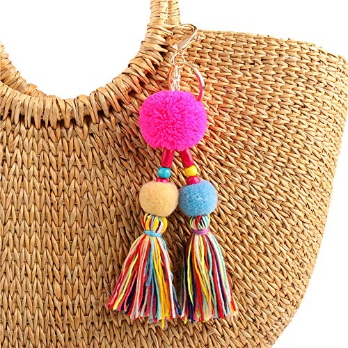 QTMY Große Pompom-Perlen, Quaste, Boho, langer Taschenanhänger, Schlüsselanhänger, für Damen, börse, Handtasche, Dekoration - - 18 cm