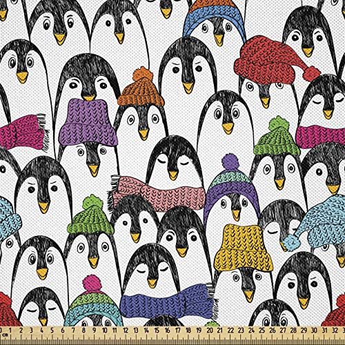 ABAKUHAUS Pinguin Stoff als Meterware, Winter-Cartoon-Tier, Seidiger Satin Stoff Zum benähen von Heimtextilien, 2M (148x200cm), Anthrazit Mehrfarbig