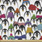 ABAKUHAUS Pinguin Stoff als Meterware, Winter-Cartoon-Tier, Seidiger Satin Stoff Zum benähen von Heimtextilien, 2M (148x200cm), Anthrazit Mehrfarbig