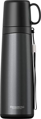 HEEMBURG Wiederverwendbarer Reisekaffeebecher | BPA-freier und auslaufsicherer Edelstahlbecher für heiße und kalte Getränke | Doppelwandige Isolierflasche mit Trinkbecher 500 ml