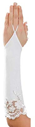 EleganceFashionDE Fingerlose Brauthandschuhe Stulpen Brautstulpen Handschuhe für Hochzeit (Ivory (mit Silberfaden))