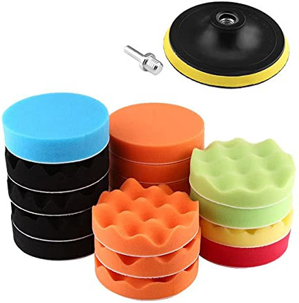 Esponja Pulir para Coche, Almohadillas de Pulido,Adaptador de Taladro y Almohadillas de Cera de Lana,19pcs-80 mm/3 Inch