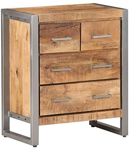 vidaXL Raues Mangoholz Sideboard mit 4 Schubladen Industriestil Kommode Anrichte Beistellschrank Mehrzweckschrank Schrank 60x35x70cm