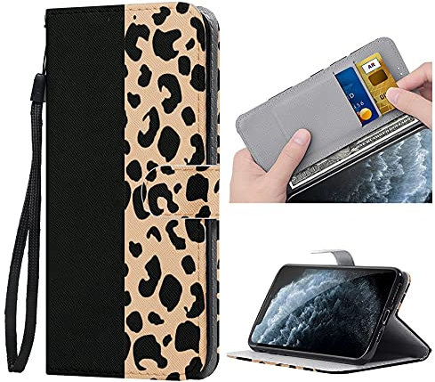 ZhuoFan for iPhone 12 Mini Case With Card Holder Wallet Case Shockproof Shell Premium PU Leather Flip Phone Case Slots Magnetic Kickstand Protective Cover for iPhone 12Mini 5.4, Black Leopard