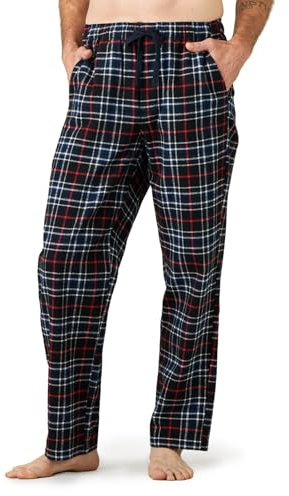 LAPASA Pantalon de Pyjama Homme 100% Flanelle de Coton Bas de Pyjama & de Détente Maison Automne/Hiver M39 Bleu Marine & Rouge (Flanelle) M