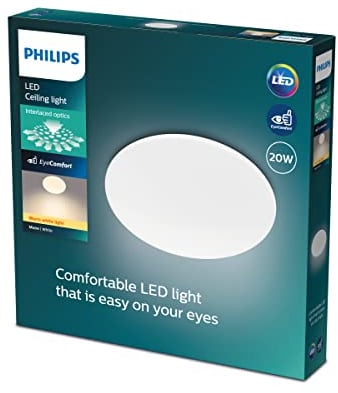 Philips LED Moire Deckenleuchte, 17W, 1700lm, kühlweißes Licht (4000K), Nickel, Weiß