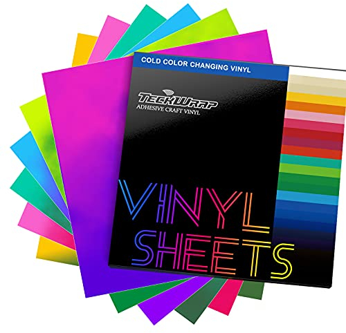 TECKWRAP Cold Color Changing Vinyl Sheets(Neon Pink to Purple, Neon Yellow to Green, Pink to Red, Green to Dark Green,Blue to Purple,Yellow to Dark Green),12 x 12 6 Sheets/Pack